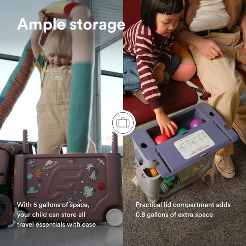 Stokke JetKids BedBox, Arctic Blue - Ride-On Suitcase for Kids 2-7 Years Old (up to 77 lbs) - Transforms Into Bed - Includes Mattress, Decorative Stickers & Adjustable Carrying Strap