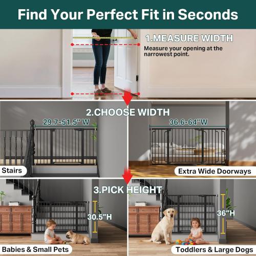 Cumbor 36.6-64 Extra Wide Baby Gate for Stairs, Dog Gates for Doorways, Auto-Close Pet Gate Indoor, Pressure Mounted Walk Through Safety Child Gate for Kids Toddler, Tall Pet Puppy Fence Gate, Black
