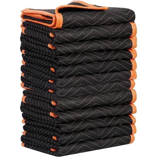 SIMPLI-MAGIC 79523 Heavy Duty Padded Moving Blankets, Black/Orange, 72” x 80”, 12 Pack