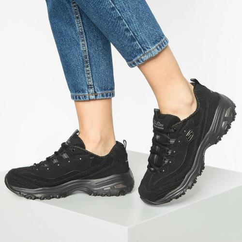 Size 6 color Black Skechers Women's D'Lites-Play on Fashion Sneaker