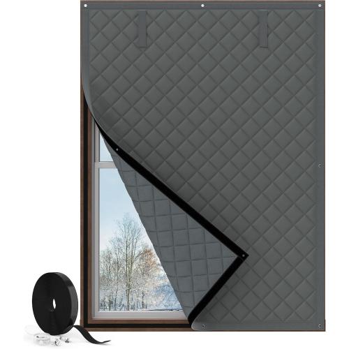 Window Insulation for Winter, Curtain Size , Thermal Insulated Window Cover with Oxford Cloth Thicken Cotton Filled, Windows, Grey