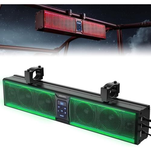 KEMIMOTO 6-Speaker Metal UTV Sound Bar, 25-inch IP65 Waterproof Golf Cart Sound Bar, ATV Speaker Bluetooth with RGB, SxS Soundbar Compatible with Polaris RZR Can-Am w/ 1.25 in - 2 in Roll Bar (no test)