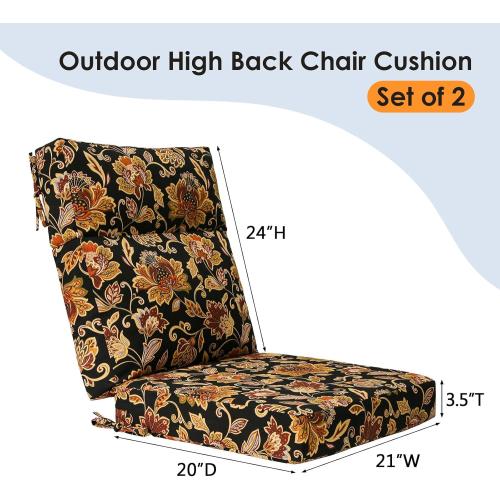 Unimatta Outdoor High Back Chair Cushion Seat Pads, 44 x 21 Inch Water-Repellent & Fade-Resistant Patio Furniture Cushions with Ties for Adirondack, Rocking Chairs, Red Yellow Vine Flower