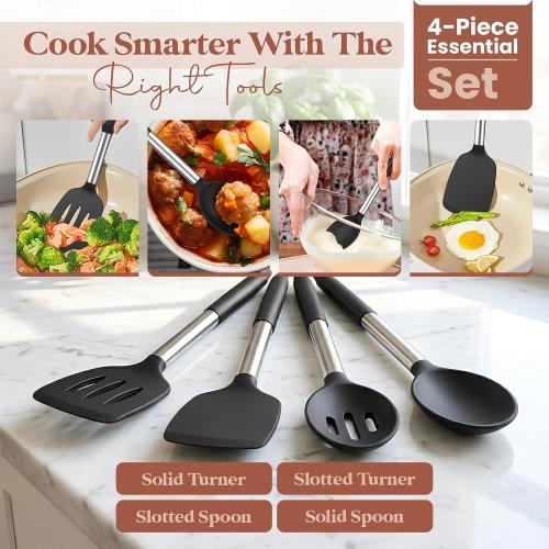 Titanium Frying Pan, Hammered Non-Stick Skillet with Glass Lid & 4 Spatulas, PFAS/PFOA/PTFE-Free, Tri-Ply Stainless Steel, Induction & Oven Safe, Dishwasher Safe Cookware