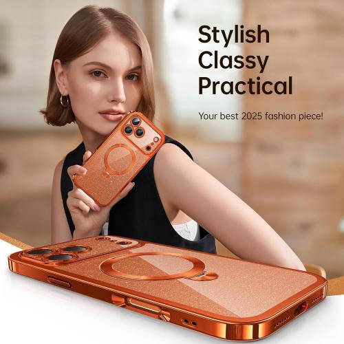 Offical Cosmic Orange for iPhone 17 Pro Max Case with 360 Spin Stand [DIY Glitter Cardstock] [Fit for MagSafe] 16FT Mil-Protection Polished for iPhone 17 Pro Max Case with Stand 6.9'', Cosmic Orange