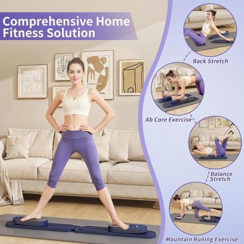 Pilates Board Reformer 15-in-1: Split & Foldable Design, Portable Home Gym with Digital Display, Resistance Bands, Balance Board for Women's Full Body & Core Training