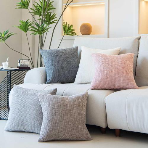 WACOMECO Decorative Textured Throw Pillow Covers,Pack of 2 Chenille Cushion Covers Accent Pillowcase for Couch Living Room Sofa Bed Home Decor, 18 x 18 in, Pink