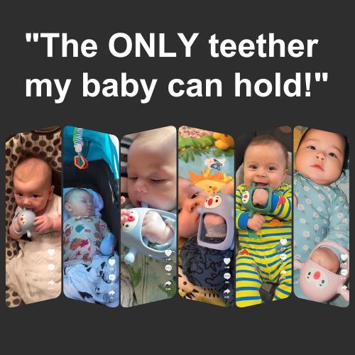 Smily Mia Penguin Teethers, Silicone TeethingToys for Babies 0-6Months, Baby Teethers for 3-6Months, Hand Teether for Infants, Teething/Teether Pacifiers for Infants, Light red ♥️
