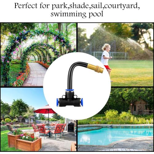 Zonon 10 Pcs Brass Misting Nozzles Tee with 4 Built in Hose for 0.32/8 mm Tubing 360 Degree Rotation Adjustable Water Mister Nozzle Thread Sprayer Misting Part Accessories for Patio Outdoor Cooling