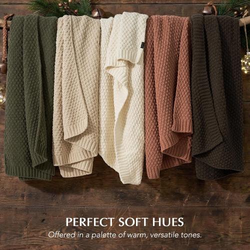 EVERGRACEHOME Chunky Chenille Knit Throw Blanket for Couch, Soft Luxurious Moss Stitch Blankets for Bed, Cozy Decorative Farmhouse Knitted Throws for Sofa, Cocoa Brown,