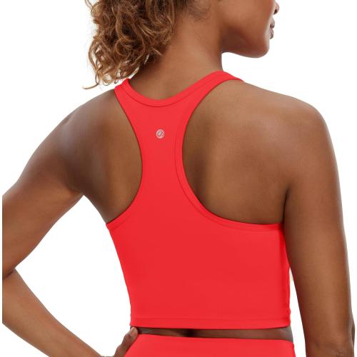 CRZ YOGA Butterluxe Racerback Crop Tank Tops | Light Support, Removable Pads, Yoga, Extremely Soft, Scoop Neck, Longline Sports Bras for Women