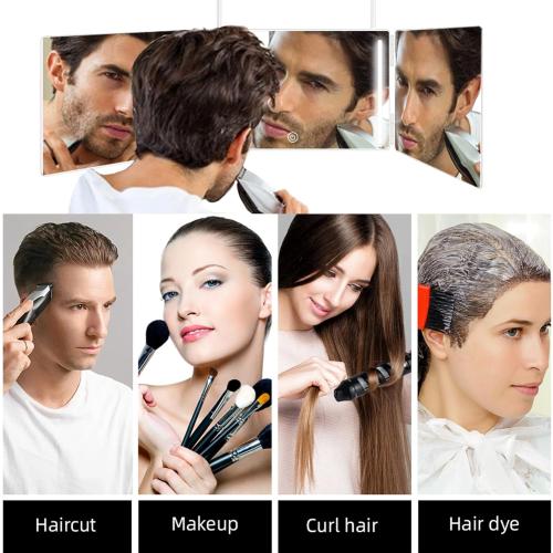 LED 3 Way Mirror to See Back of Head 360 Mirror for Women for Braiding Hair Telescoping Hooks Anti-Fog HD Glass Three Way for Self Hair Cutting Makeup Trifold