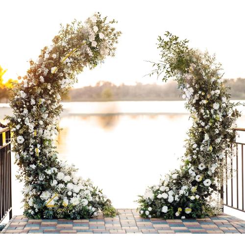 Metal Open Arch Backdrop Stand,Set of 2 Gold Curved Arch Backdrop Stand Half Moon Wedding Arches for Ceremony,Birthday,Anniversary,Baby Shower,Floral Stand,Ramadan Decoration (6.7FT & 5.8FT)