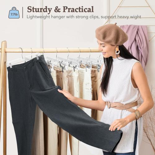 HOUSE DAY Clear Pants Hangers with Clips 25 Pack, Non-Slip Skirt Hangers for Women, Upgraded Heavy Duty Plastic Clip Hanger for Pants, Trousers, Jeans, 14 Short Hanger, 360-Rotating Swivel Hook