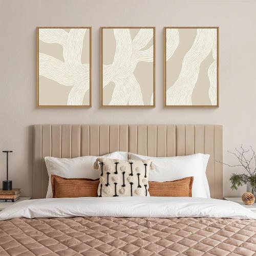 HPNIUB Large Abstract Beige Framed Canvas Prints Wall Art Set,Neutral Minimalist Lines Wall Decor,Modern Textured Artwork for Living Room, Bedroom,Dining Room, Office, Bathroom Decor-16 x24 x3