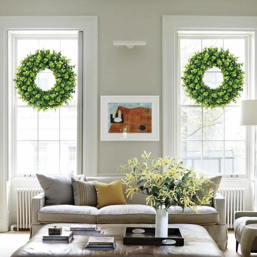20Inch Boxwood Wreaths, Spring Summer Wreath for Front Door Perfect for Winter All Season Year Round Decor, Faux Boxwood Wreaths Ideal for Front Door Indoor Outdoor Windows Farmhouse