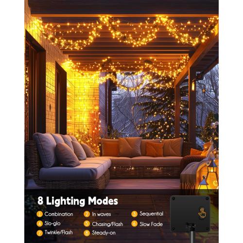 Brightown Solar String Lights for Outside, 2 Packs Total 39.2Ft 480 LED Solar Fairy Lights for Outdoor Waterproof, Firecracker Twinkle Lights with 8 Modes for Patio Party Garden Yard Home, Warm White