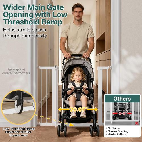InnoTruth 27-36.6 in Wide Baby Gate for Stairs and Doorways, White | Indoor Metal Dog Gate for Pets, Auto Close 2 Way Swing Walk Through Door, Double Lock & Y-Bolts, Pressure or Hardware Mount