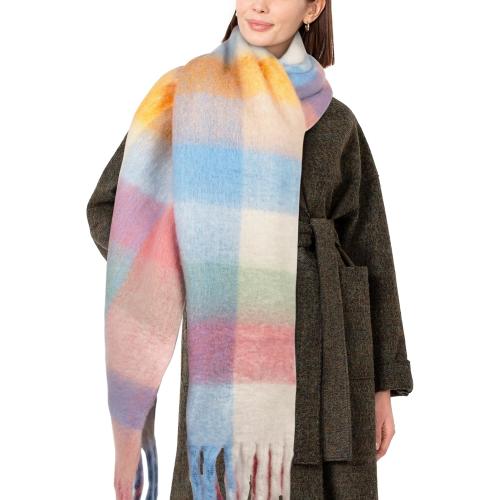 Womens Scarf Winter Big Colorful Checked Thick Warm Soft Scarves Casual Tassel Blanket Scarf