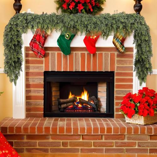Christmas Garland, 9FT Real Touch Winter Pine Cedar Garlands for Indoor Home, Mantel, Staircase and Outdoor Decor - Perfect for Families Christmas Decorations (Christmas Cedar Garland, 9FT)