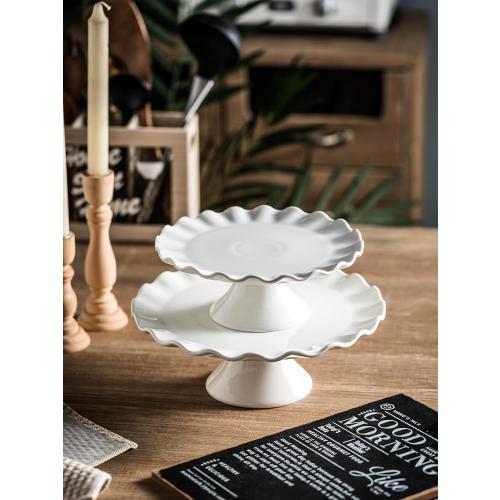White Cake Stand, 10 Inch Cake Stands for Tea Party, Round Dessert Stand for 8 Inch Cake, Small Cake Plate Cupcake Stand for Dessert Table Display, Ruffle Trim