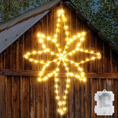 Marchpower Christmas Window Lights, 22in Bethlehem Star Window Lights 118LEDs Battery Powered with 8 Modes & Timer, Large Star Xmas Window Decorations Lights Indoor Outdoor Warm White-1 Pack