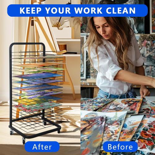 32.22 x 14.6 x 17.3 inch Black 25 Removable Shelves, Art Drying Rack for Classroom,Art Storage Rack,Drying Rack Art,Art Canvas Storage,Art Rack,Painting Drying Rack,Mobile, Sturdy Metal,Sizes 32.22 x 14.6 x 17.3 inch