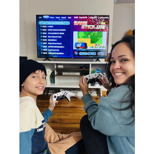 White Boltz Retro Stick Gaming Stick – Retro Gaming Console with 40,000  Classic Video Games, 9 Emulators, 128GB Storage, Plug & Play 4K HDMI Output, Includes 2 Wireless 2.4GHz Controllers