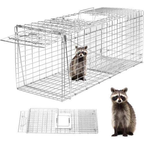 Animal Trap 32x10x12 Cage Trap, Heavy Duty Folding Raccoon Traps, Humane Cat Trap for Stray Cats,Rabbits,Squirrels,Outdoor Small Animal Trap,Humane Catch & Release