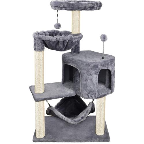 YUNIQUE Cat Tree with Cat Condo and Big Hammock, Grey