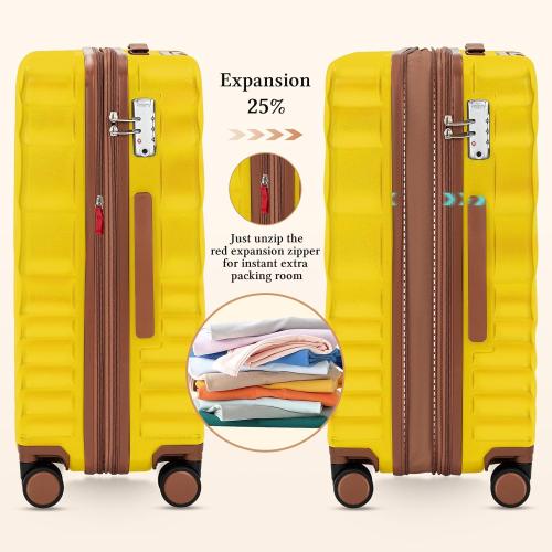 Rosamo 5 piece Luggage Set Expandable Suitcase 22x14x9 Airline Approved Carry on, ABS Hard Case Suitcases with Spinner Wheels, TSA Lock (Yellow)