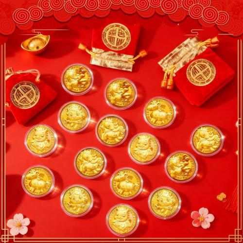 Chinese New Year Coins 2026, Chinese Year of the Horse Coins, 20PCS Lunar New Year Gold Coin Decorations, Zodiac Horse Coin with Fu Bags for Spring Festival Party Gifts Collection Souvenir