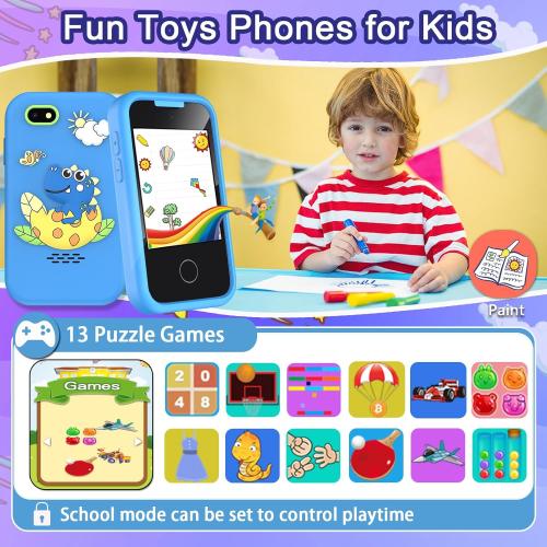 Kids Phone Toys for Boys, 3 4 5 6 7 8 Year Old Boys Girls Christmas Birthday Gifts for Kids, 2.8 Touchscreen Smartphone Toddler Cell Phone, Children Play Toy Phone with Camera, Game, Music, 8GB Card