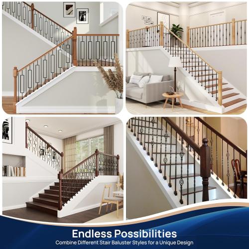 20 Pack 36 x 1/2 Wrought Iron Balusters for Staircase Interior, Hollow Stair Baluster, Plain Bar Stair Railing Indoor Spindles Banister with 2 Drill Bit