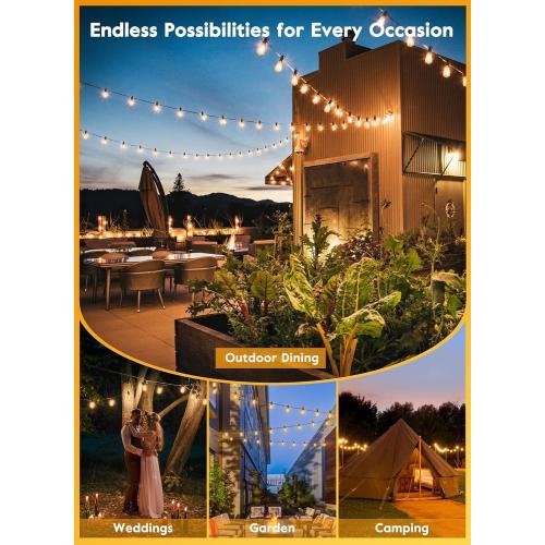Brightown Outdoor String Lights with Remote, 38FT LED Patio Lights with 16 Shatterproof ST38 LED Bulbs, Waterproof Outside Hanging Lights for Backyard Garden Porch Party Decor, 2700K