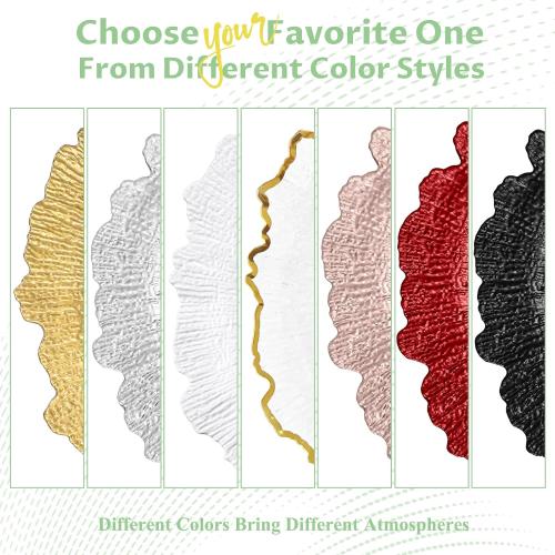 50 Pcs White Charger Plates Bulk 13 Inch Plastic Plate Chargers with Floral Reef Design Round Ruffled Rim Dinner Floral Decorative Plates for Dinner Wedding Party Event Table Setting Decoration