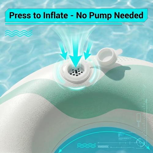 2 Pack Pool Floats for Kids & Adults Built-in Press Pump Inflatable Swim Rings with Handles, Water Tubes for Summer Beach Party Pool