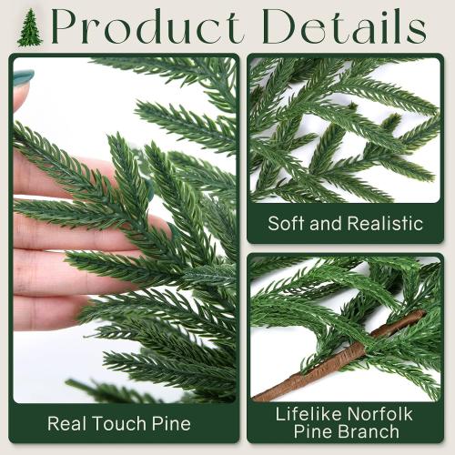 14 Pcs Norfolk Pine Stems, 18 Inch Real Touch Artificial Christmas Norfolk Pine Branch, Faux Greenery Picks for Vase DIY Garland Home Holiday Decor