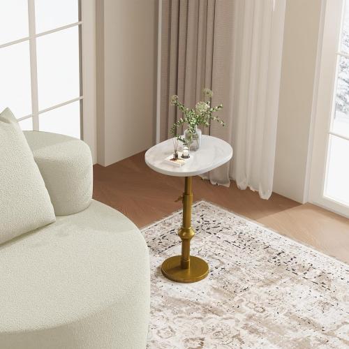 WHGBJA Adjustable Drink Table, 10x12x(22“~30) Martini Table with Metal Antique Brass Stand Base, Drink Tables for Small Spaces, Living Room, Bedroom, Or Office (White)