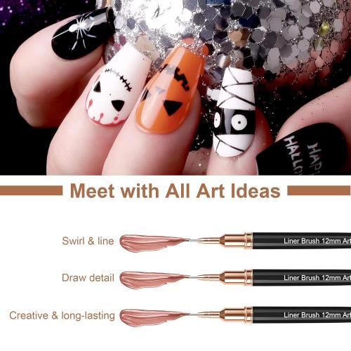 Artdone Metallic Nail Art Pens, Liner Brushes Set, 5PCS Black Color Nail Tools For Long Lines, Thin Details, Fine Drawing, Liner Brush UV Gel Polish Painting Nail Design Sizes 5/8/12/20/25mm