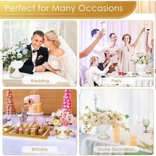 White Flower Vases for Centerpieces: Wedding Compote Bowl 5.1 Inch Small Urn Vase Metal Pedestal Vase for Table Party Event Home Set of 2