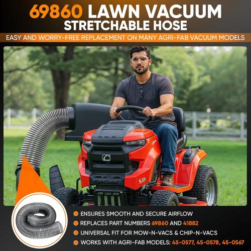 69860 Lawn Vacuum Hose 84 Length (Maximum Elongation) by 6 Wide Leaf Vac Hose Replacemen Agri Fab 41882 Mow-N-Vacs and Chip-N-Vacs Riding Mower Flex Hose 45-0577, 45-0578,45-0567