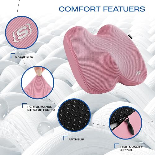 Skechers Seat Cushion, Ergonomic Memory Foam Cushion for Long Sitting Hours on Office & Home Chair, Car Seat Cushion for Sciatica, Coccyx Cushion,Pink