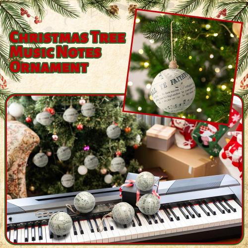 Daifunli 12 Pcs 3.15 Inch Christmas Tree Music Notes Ornament Vintage Balls Music Themed Merry Christmas Hanging Decorations Xmas Festive Pendant Home Decoration