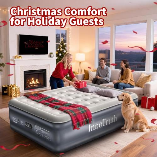 InnoTruth Air Mattress Queen with Built in Pump, Inflatable Mattress Blow up Mattress, Family Choice Award Winner, 18 Colchones Inflables Foldable Air Bed for Guest & Home, Ideal for Camping, 650lbs