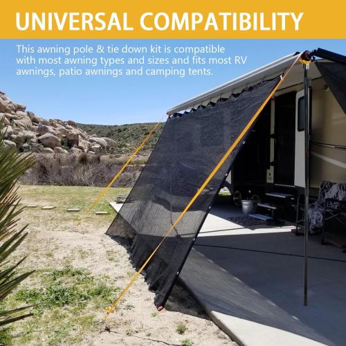 HUAALIUCHE RV Awning Tie Down Kit Pole with Yellow Strap, Awning Pole & Tie Down Kit Heavy Duty Campers,RV Awning Support Poles,Support System (Adjustable Length 78-114) - 2 Pack