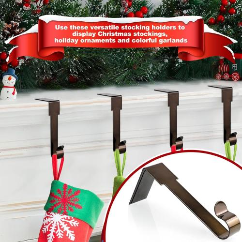 Christmas Stocking Holders for Mantle,4 Pack Adjustable Stocking Holder Non-Skid Stocking Hangers Lightweight Stocking Hooks for Fireplace Home Decor