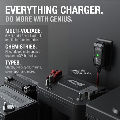 NOCO GENIUS1: 1A 6V/12V Smart Battery Charger – Automatic Maintainer, Trickle Charger & Desulfator with Overcharge Protection & Temperature Compensation – For Lead-Acid & Lithium Batteries
