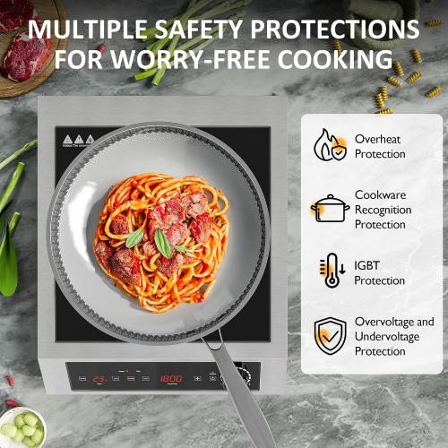 Sunvivi 1800W Induction Cooktop, Commercial-Grade Electric Countertop Burner with Timer, Induction Hot Plate with LED Screen, 10 Power(300W-1800W), 10 Temp Setting(140°F-536°F), Black