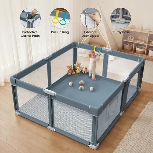 Foldable Baby Playpen - 71×59 Collapsible Play Pen for Babies and Toddlers - Indoor Outdoor Foldable Play Yard with 4 Handles - Folding Baby Playpen with Bag Portable Travel Play Yard